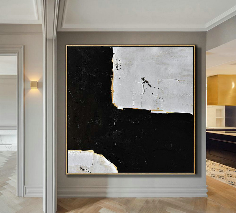 Extra Large Abstract Painting On Canvas,Handmade Minimal Art Palette Knife Canvas Painting, Black White Beige - Large Wall Art Canvas